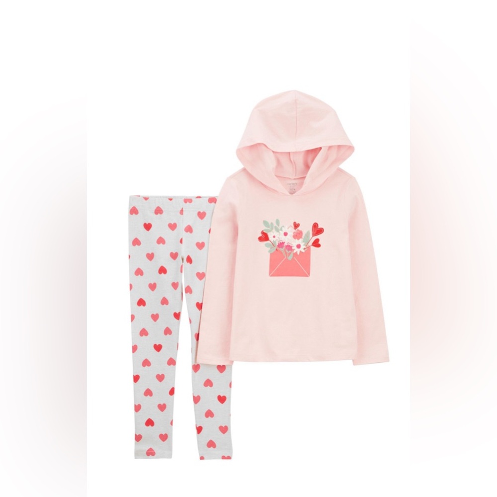 Baby 2-Piece Valentine's Heart Hooded Top & Legging Set. SIZE 18 MONTHS